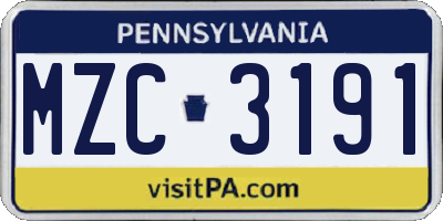 PA license plate MZC3191