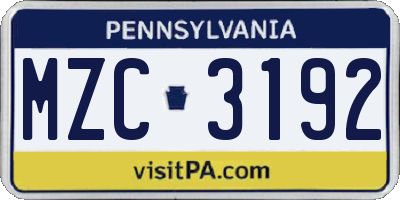 PA license plate MZC3192