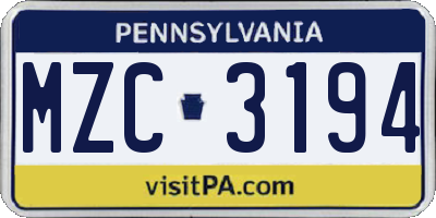 PA license plate MZC3194