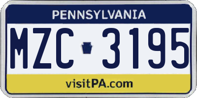 PA license plate MZC3195