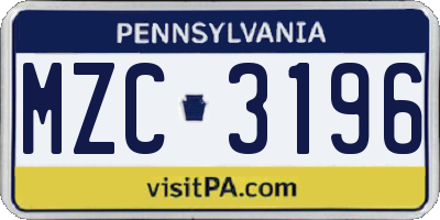 PA license plate MZC3196