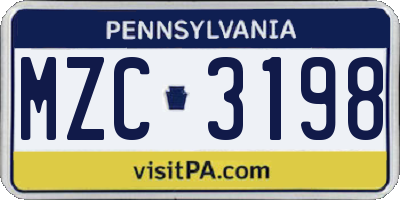 PA license plate MZC3198