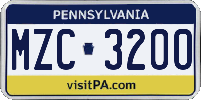 PA license plate MZC3200