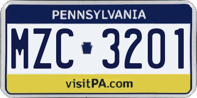 PA license plate MZC3201