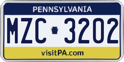 PA license plate MZC3202