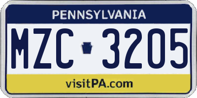 PA license plate MZC3205
