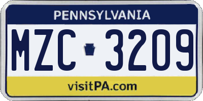 PA license plate MZC3209
