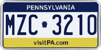 PA license plate MZC3210