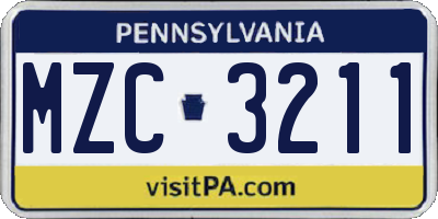 PA license plate MZC3211