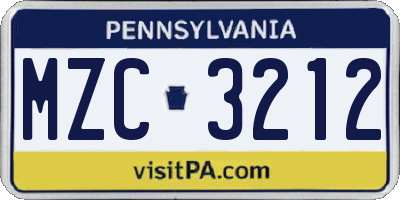 PA license plate MZC3212