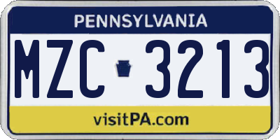PA license plate MZC3213