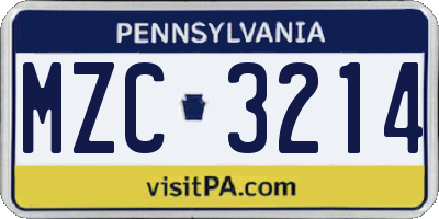 PA license plate MZC3214