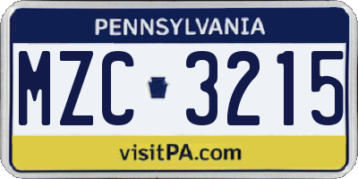 PA license plate MZC3215