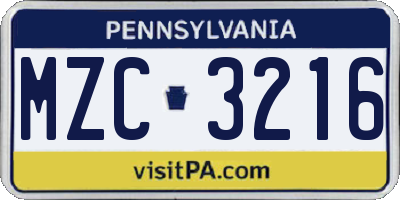 PA license plate MZC3216