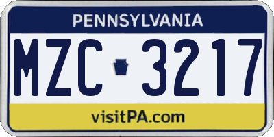 PA license plate MZC3217