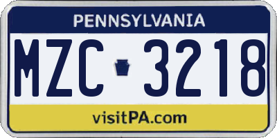 PA license plate MZC3218