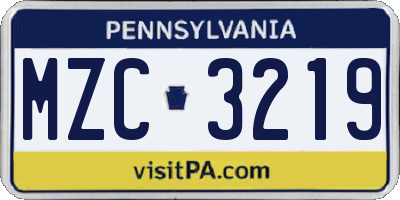 PA license plate MZC3219