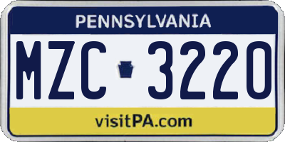 PA license plate MZC3220