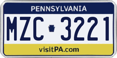 PA license plate MZC3221