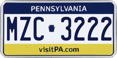 PA license plate MZC3222