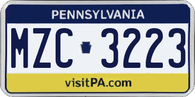 PA license plate MZC3223