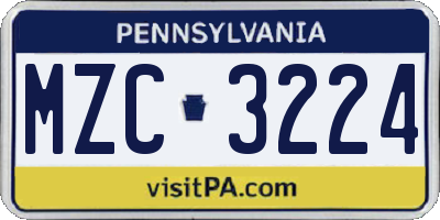 PA license plate MZC3224