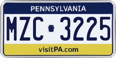 PA license plate MZC3225