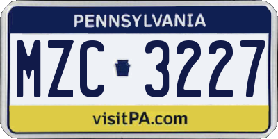 PA license plate MZC3227