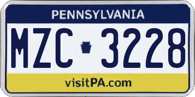 PA license plate MZC3228