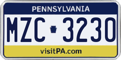PA license plate MZC3230