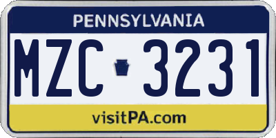 PA license plate MZC3231