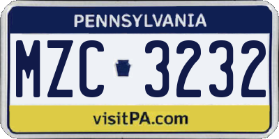 PA license plate MZC3232