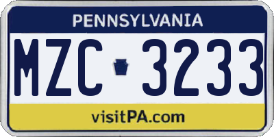 PA license plate MZC3233