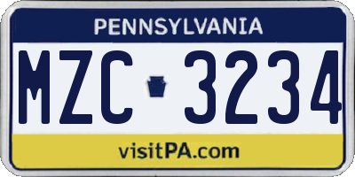 PA license plate MZC3234