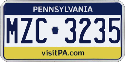 PA license plate MZC3235