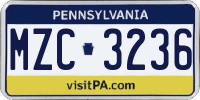 PA license plate MZC3236