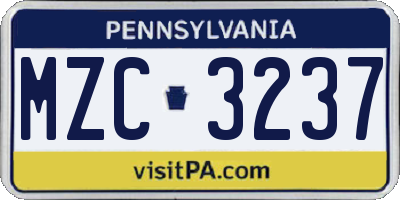 PA license plate MZC3237