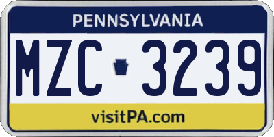 PA license plate MZC3239