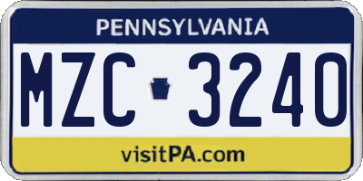 PA license plate MZC3240