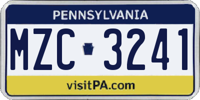 PA license plate MZC3241