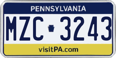 PA license plate MZC3243