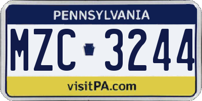PA license plate MZC3244