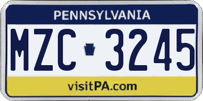 PA license plate MZC3245