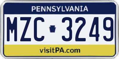 PA license plate MZC3249