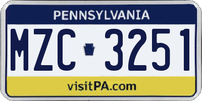 PA license plate MZC3251