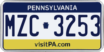 PA license plate MZC3253