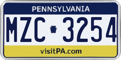 PA license plate MZC3254