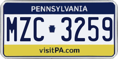 PA license plate MZC3259