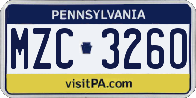 PA license plate MZC3260