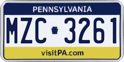 PA license plate MZC3261